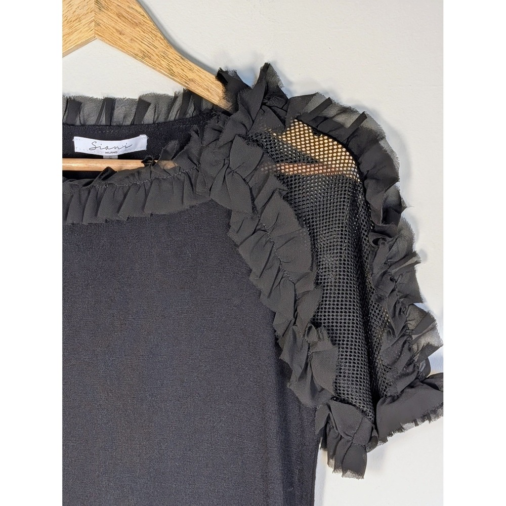 Siani Milano Black Ruffle Mesh Short Sleeve Top Small NWT Whimsigoth Glam Rock